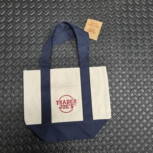 Trader Joe's Dark Blue & Cream Canvas Mini Tote Bag